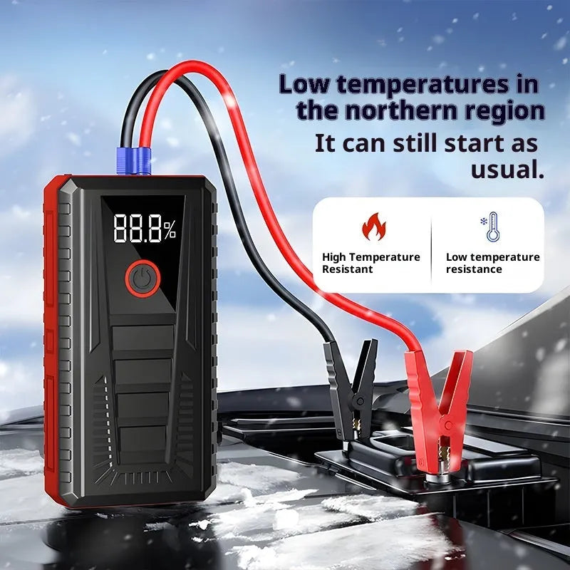 Car emergency jump starter power supply with 1500mAh battery, 1000A peak current, 14.8V, 60W, compact 15.7cm