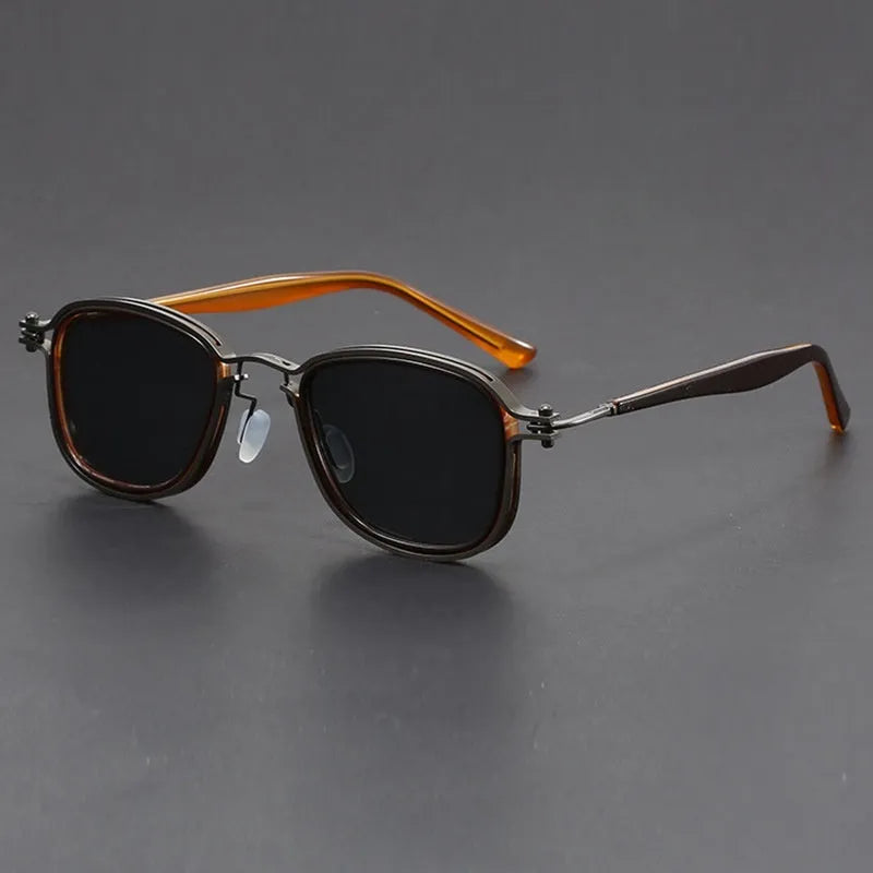 Retro square sunglasses with metal arms and tinted AC lenses in a Hawksbill Tea colour finish.