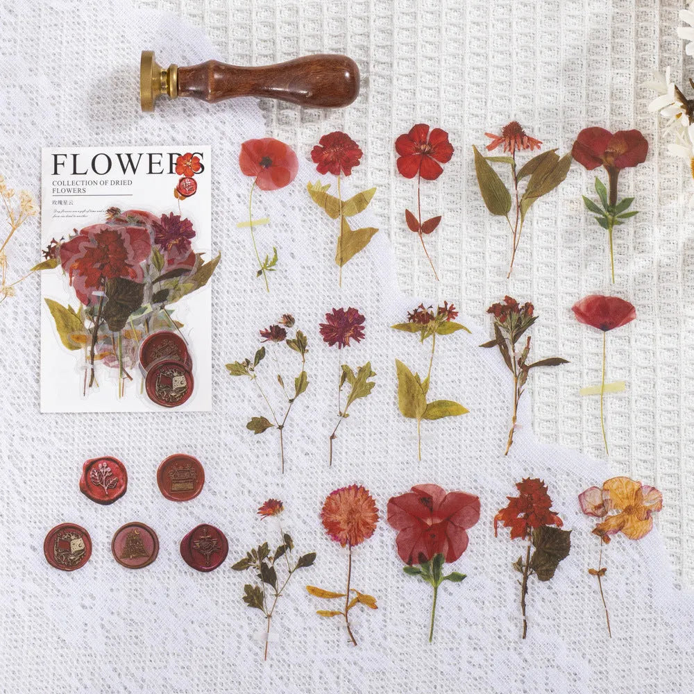 Creative dried flowers journal decoration sticker package showing eight modern art design styles