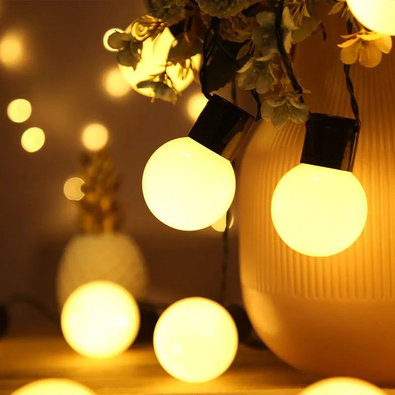 10-metre solar-powered decorative light string with 40 LED bulbs for outdoor festival and garden use