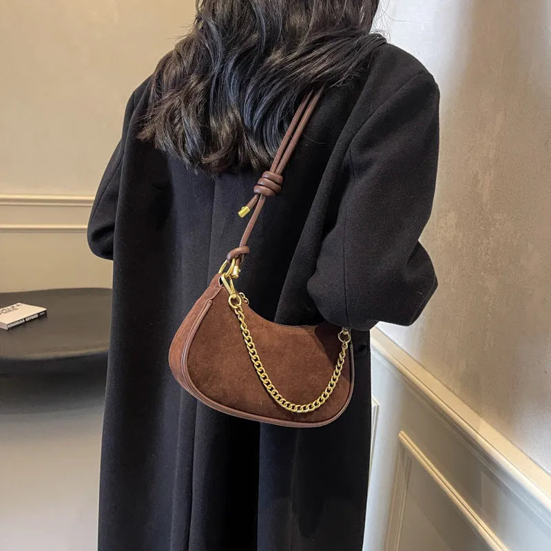 Minority frosted square PU crossbody shoulder bag in brown with single strap and sewing line detail