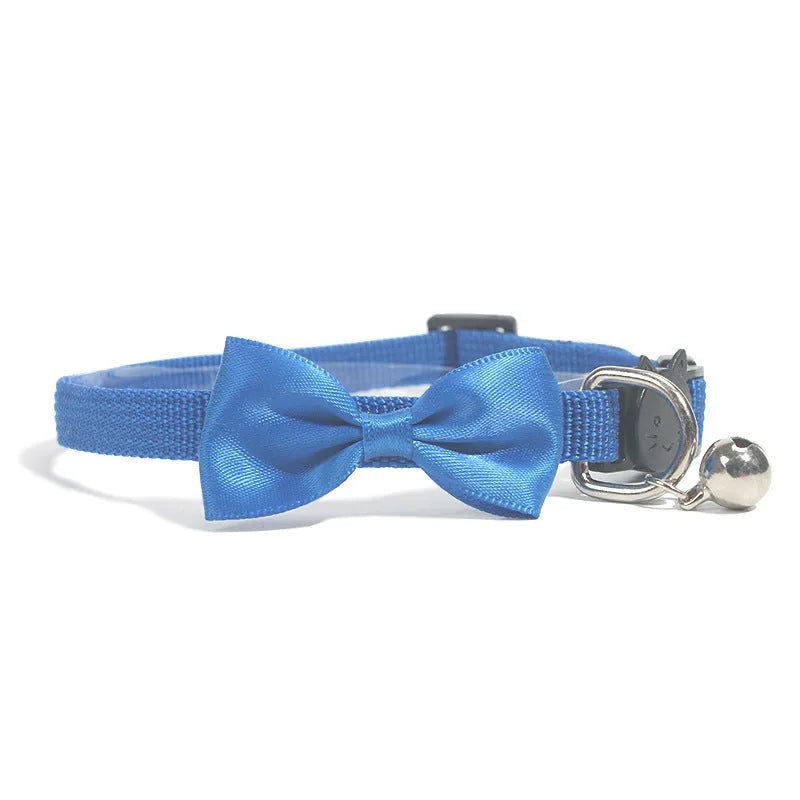 Colourful nylon pet bow collar with bell attachment and adjustable strap for cats