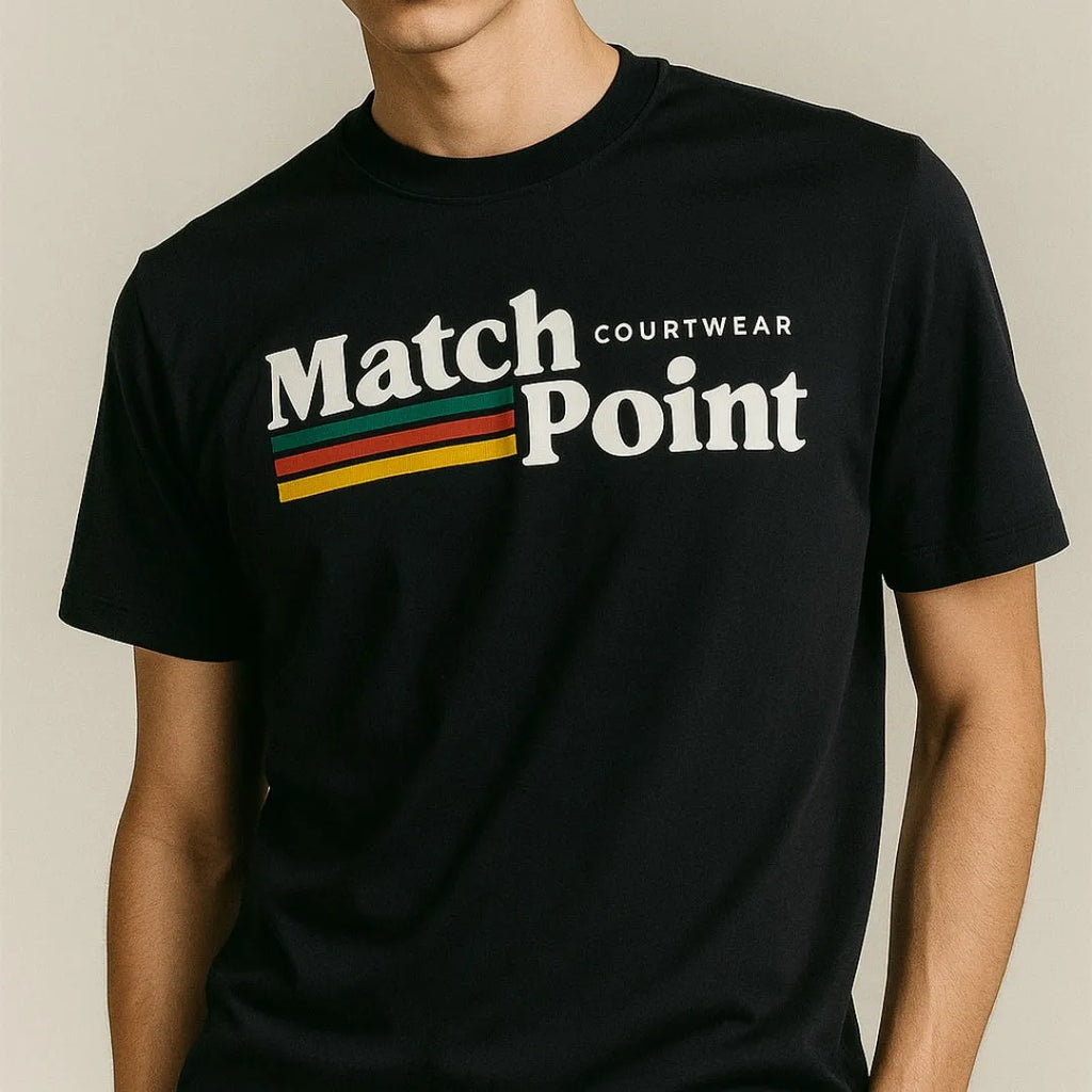 Black men's t-shirt with a colourful 3D digital print on the front, showing a regular fit and short sleeves.