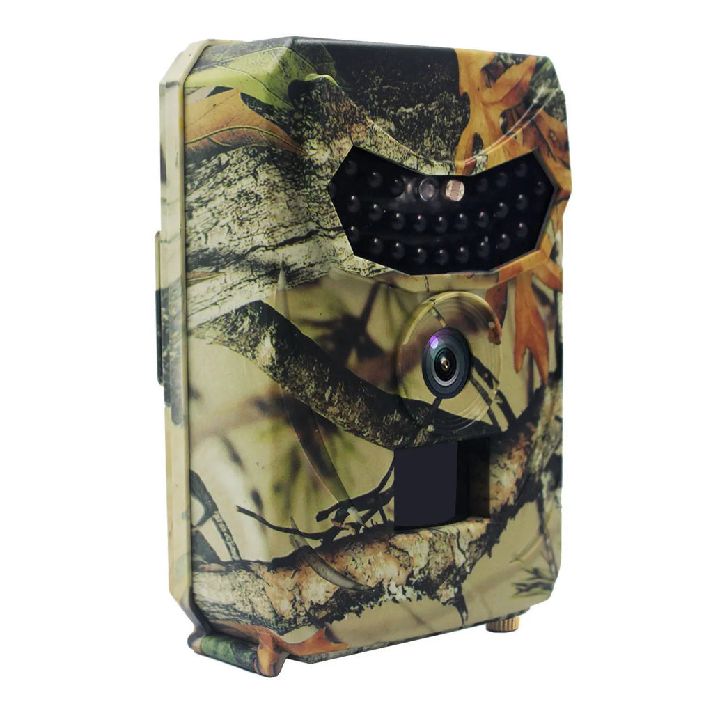 Yellow brown hunting game camera with infrared sensors and compact plastic housing