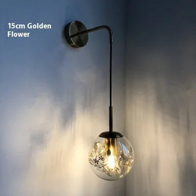 Modern glass wall lamp with metallic finish in Golden Flower or Silver Flower, 15cm or 20cm diameter