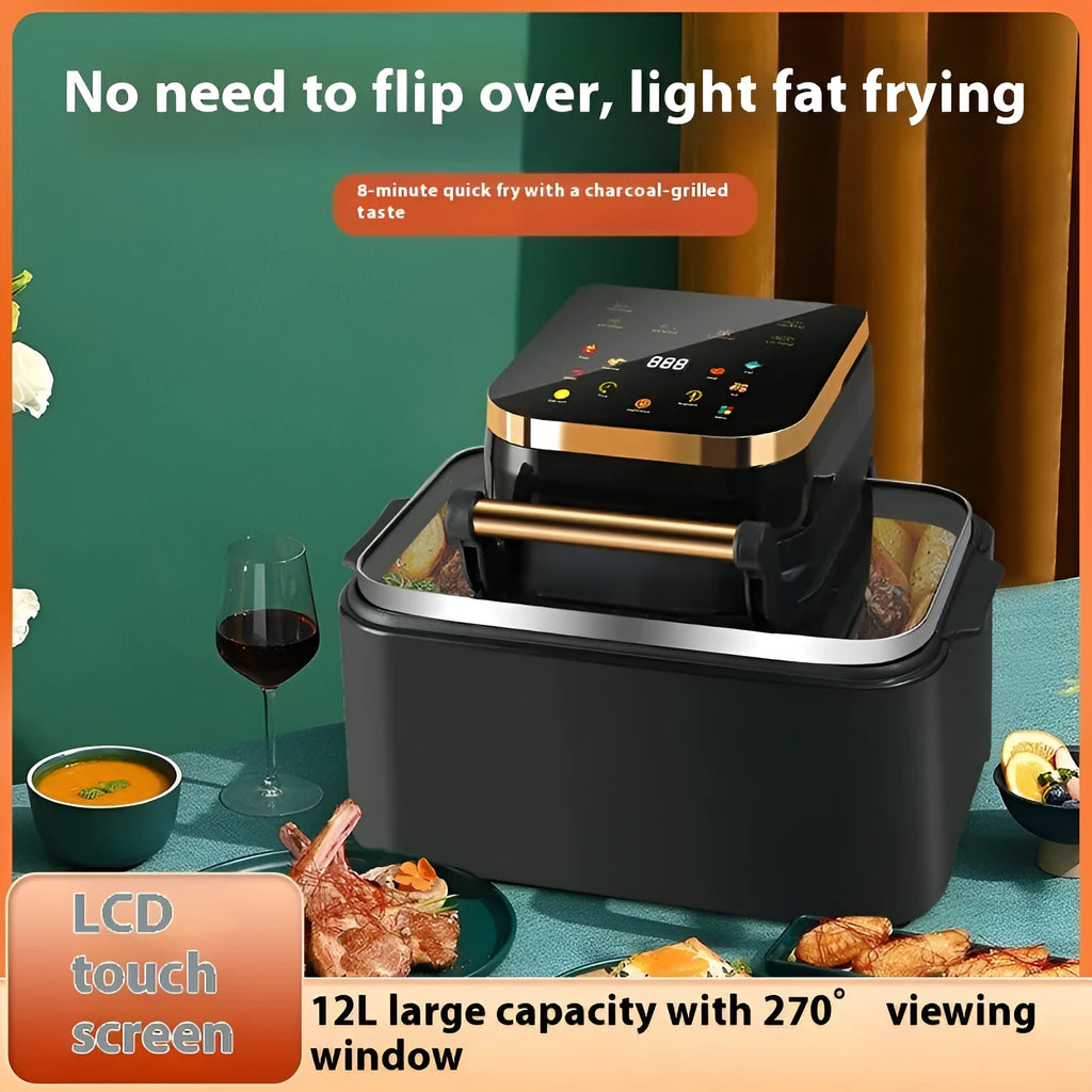 Smart Loop Air Fryer flip electric oven 12L capacity black plastic body with display and control panel on countertop