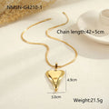 Geometric double heart pendant on a textured snake bones chain necklace in stainless steel.
