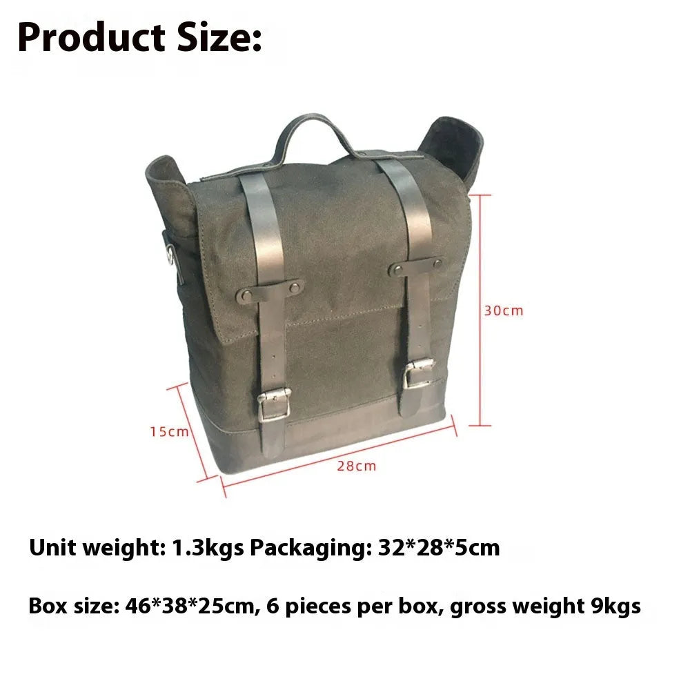 Canvas motorcycle side bag with waterproof construction in black colour option
