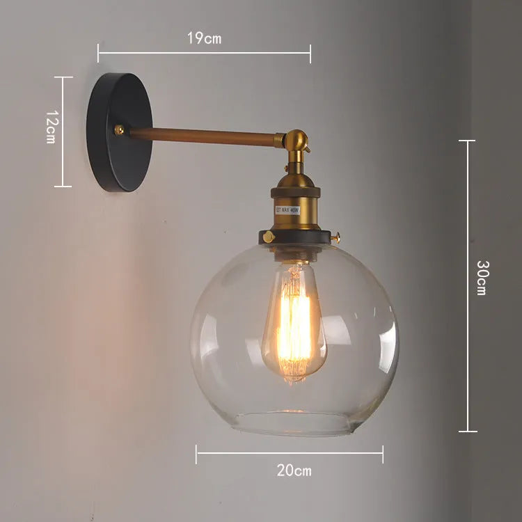 20cm retro spherical glass wall lamp with aluminium holder in transparent amber smoke grey colours