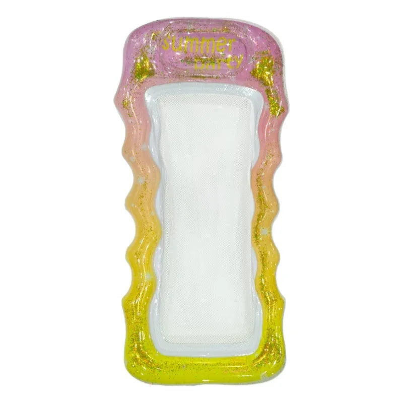 PVC thick sequins wave inflatable floating row with mesh deck chair in gradient colours