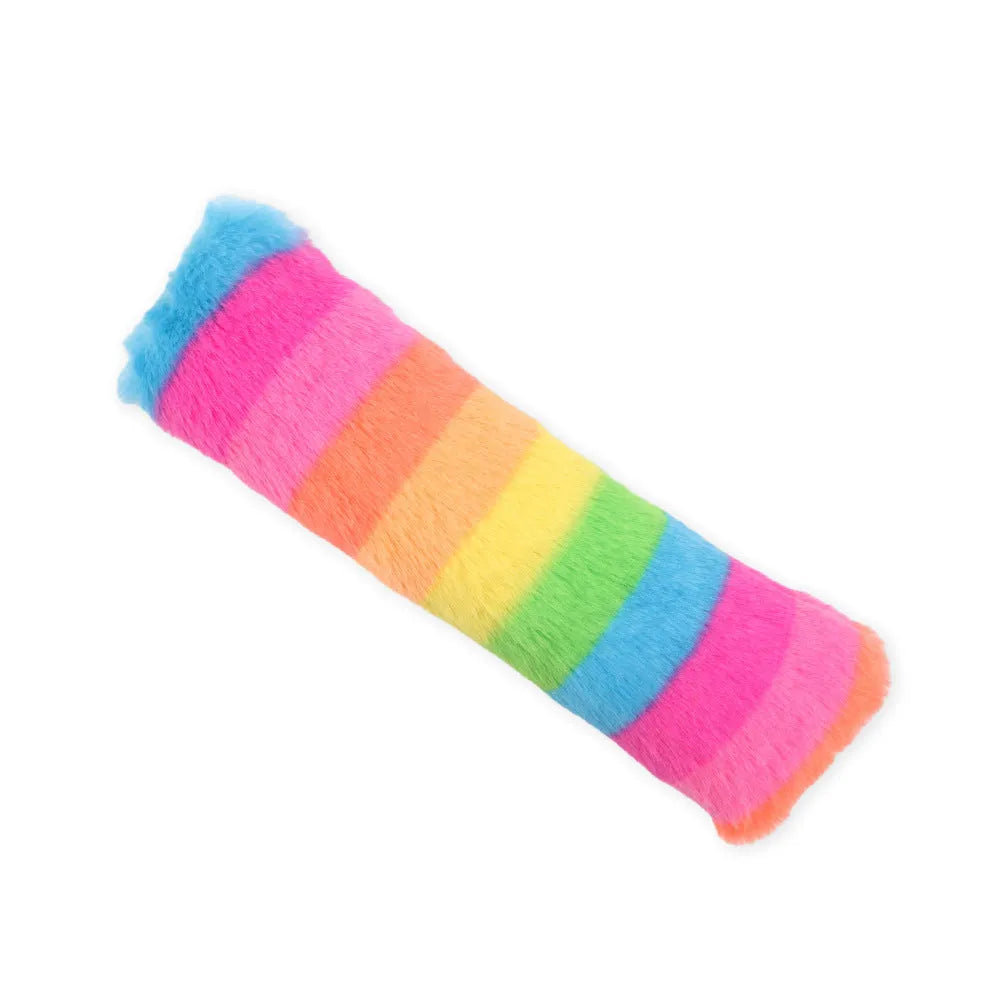 Soft plush interactive cat toy with catnip and crinkle sound feature in assorted colours.