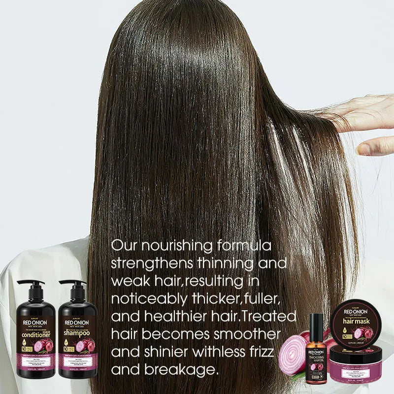 Red onion shampoo and conditioner 4-piece set with hair mask and essential oil bottles