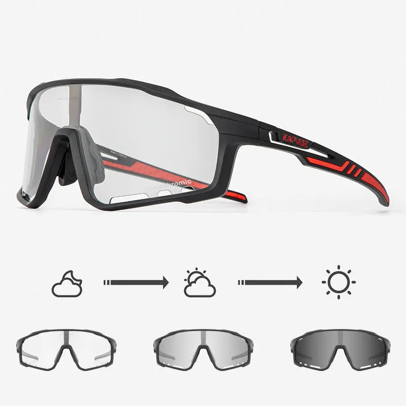 Photochromic cycling sunglasses with a TR90 semi-rimless frame in a unisex style.