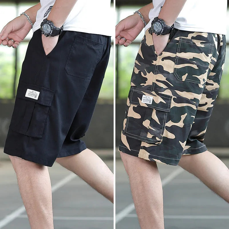 Men's loose casual sports trousers in black, khaki, army green, camouflage, sizes M-5XL, thin polyester blend.