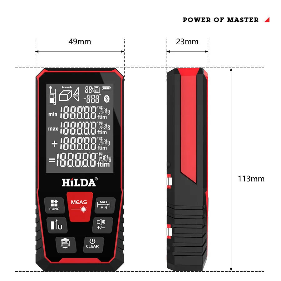 Handheld laser rangefinder distance measuring device with plastics housing for room and building measurement