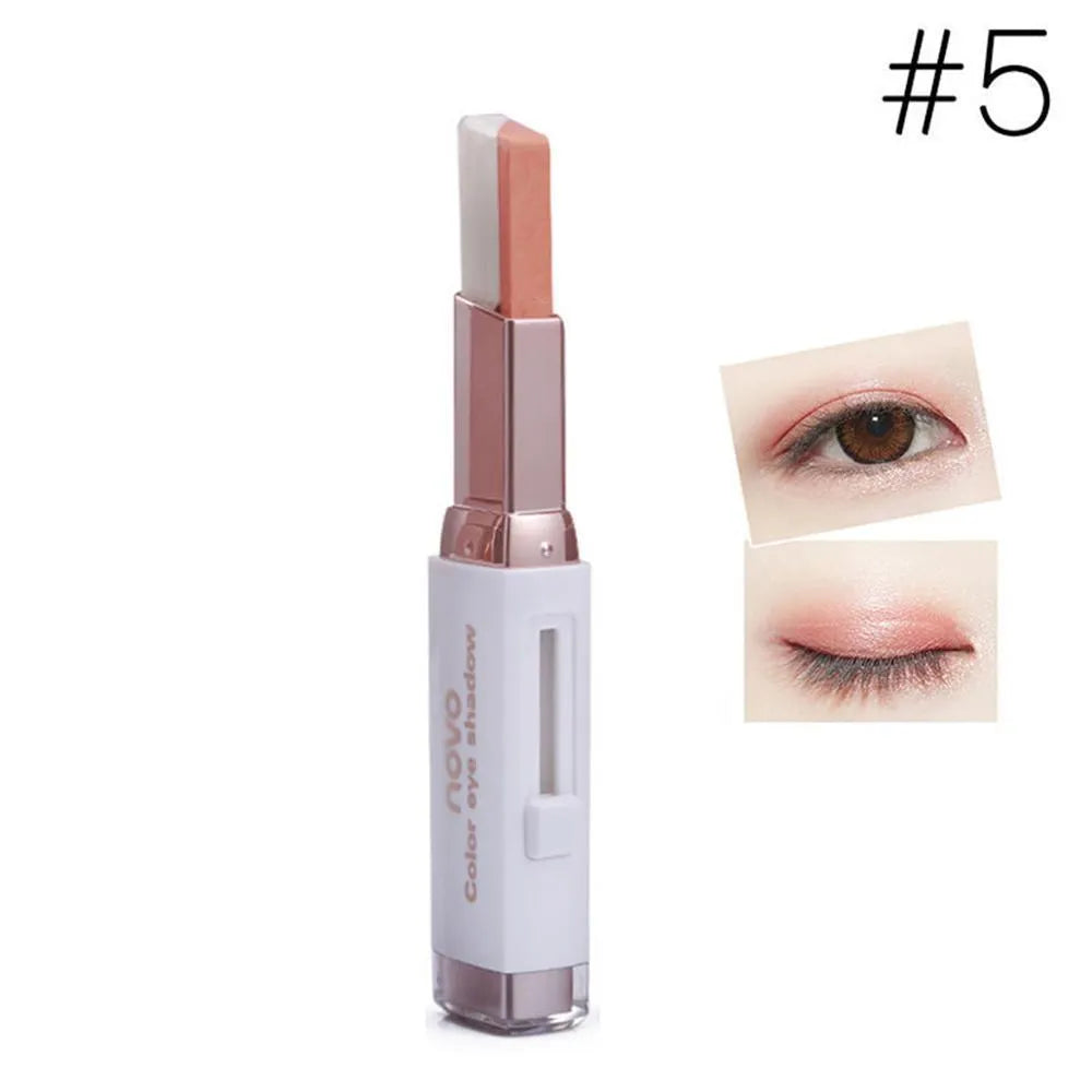 Two-color gradient eye shadow stick with smudge effect and push-button release