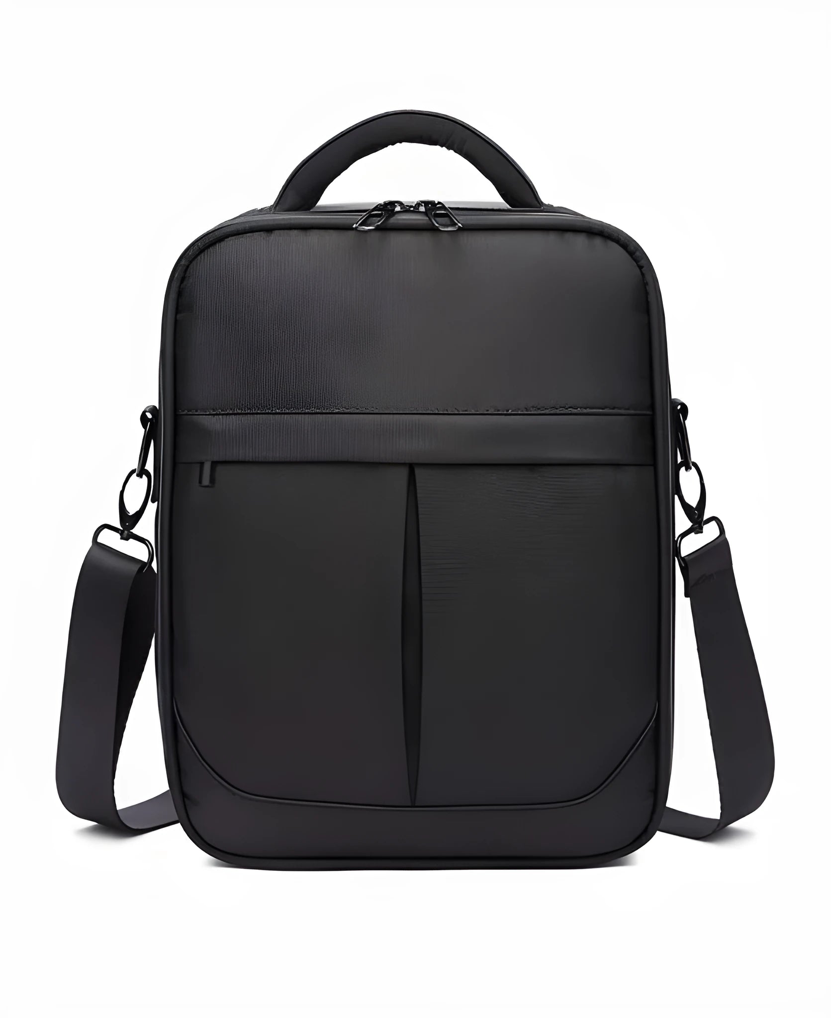 Black Oxford fabric men's messenger shoulder bag showing dimensions