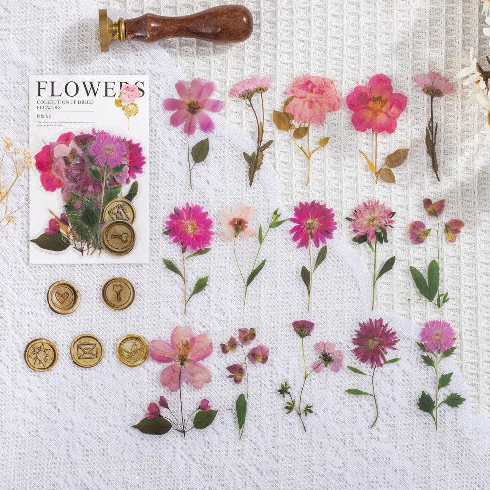 Creative dried flowers journal decoration sticker package showing eight modern art design styles