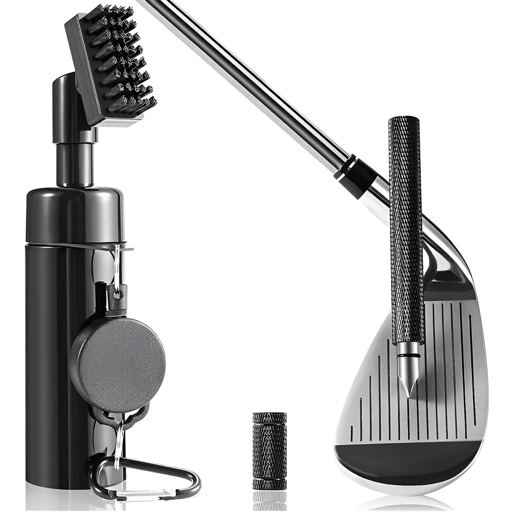 Six black plastic golf club cleaning tools for cleaning golf club faces and grooves, golf accessories set