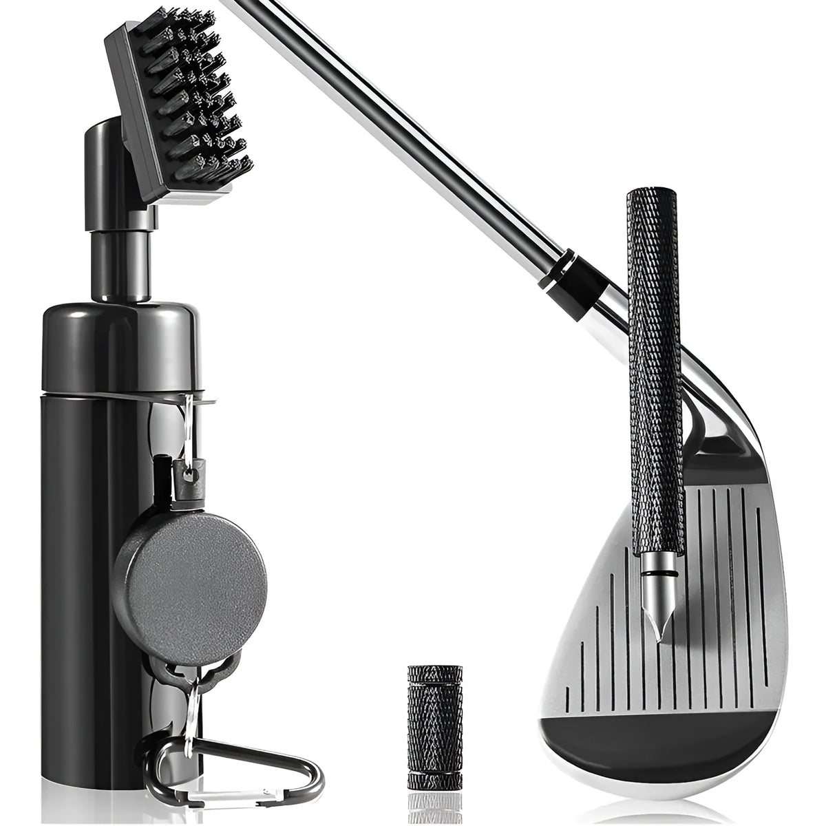 Six black plastic golf club cleaning tools for cleaning golf club faces and grooves, golf accessories set