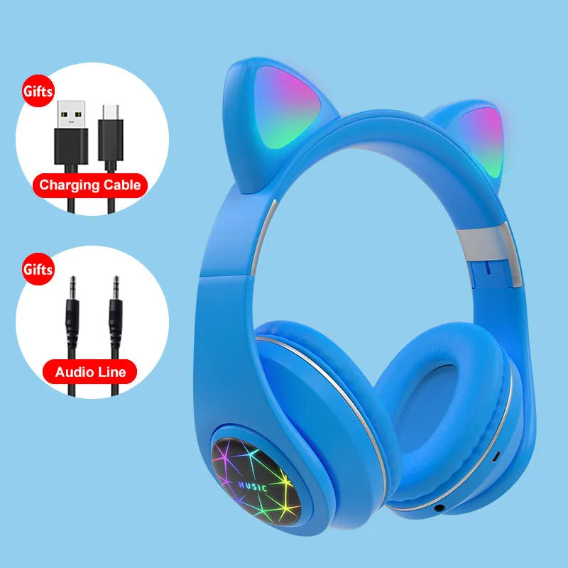 Cat ear wireless Bluetooth sports headset in multiple colours showing head-mounted design