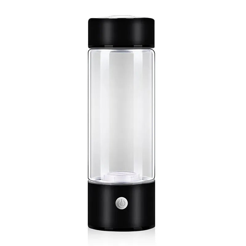 Rechargeable hydrogen water bottle generator in black with borosilicate glass and 401-500ml capacity
