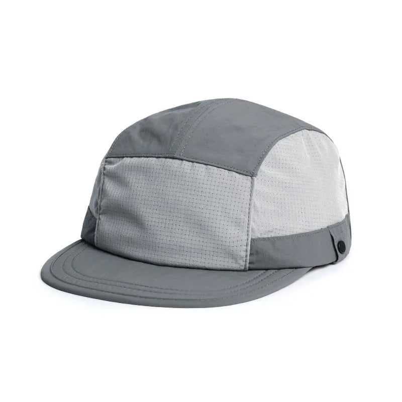 Breathable dome crown sun cap with a soft front tongue in Army Green colour on a wooden background.