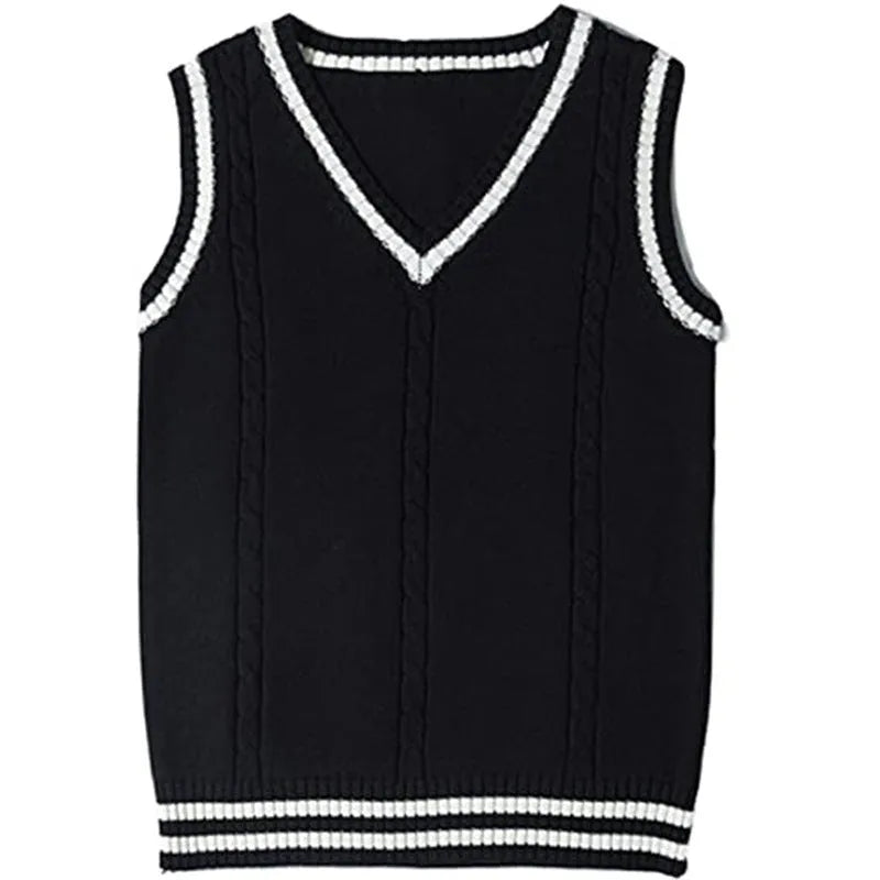 Women's V-neck waistcoat sweater with striped stitching in slim fit