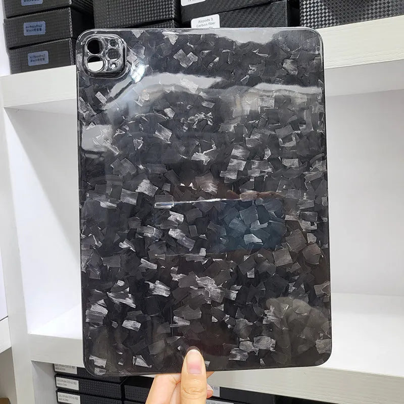 Carbon fibre hard protective case for iPad Pro 11 with embossed plaid design