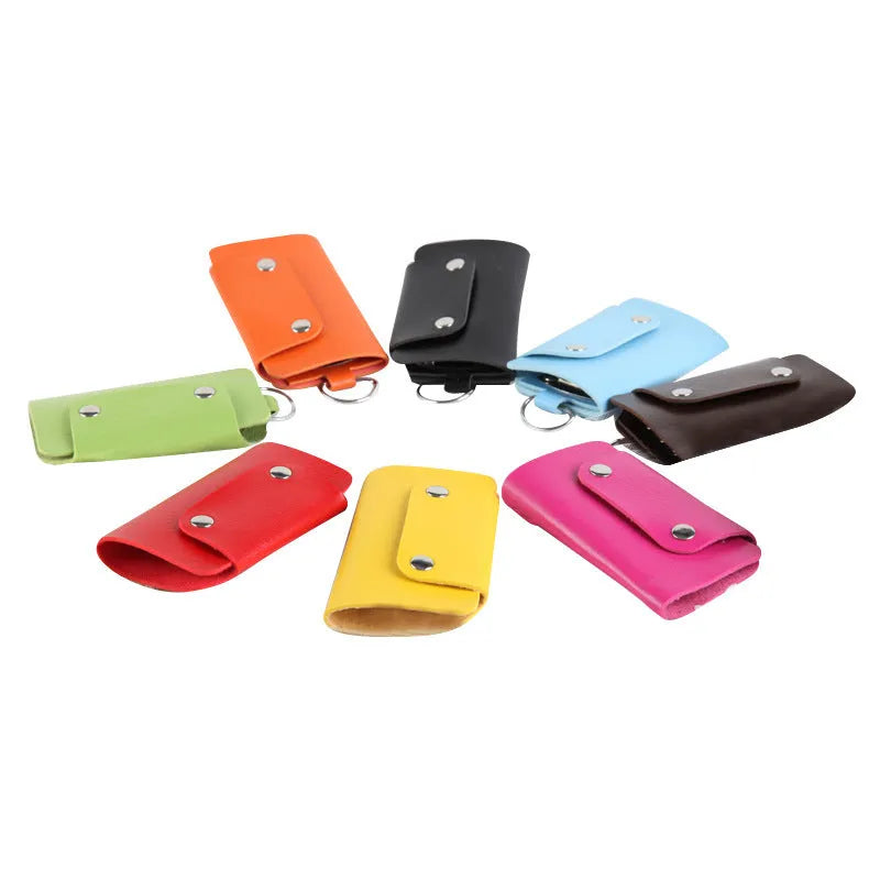 Colourful button closure PU leather key case in square vertical shape with soft plain finish