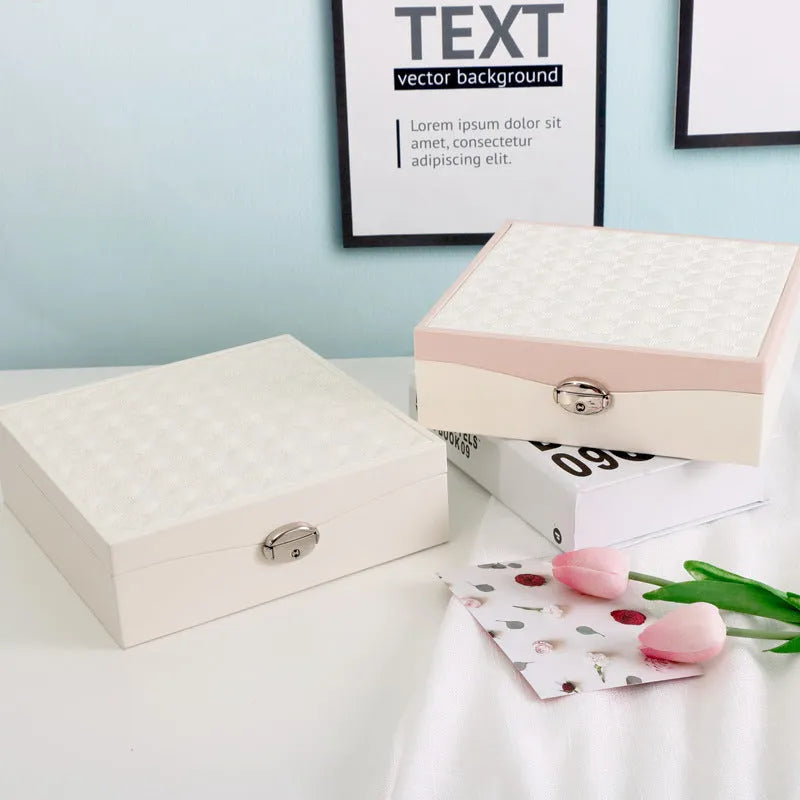 Large red or white PU jewelry storage box for necklaces and rings