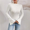 Fashion beveled bell sleeve slim fit inner wear shirt with ruffled collar in black