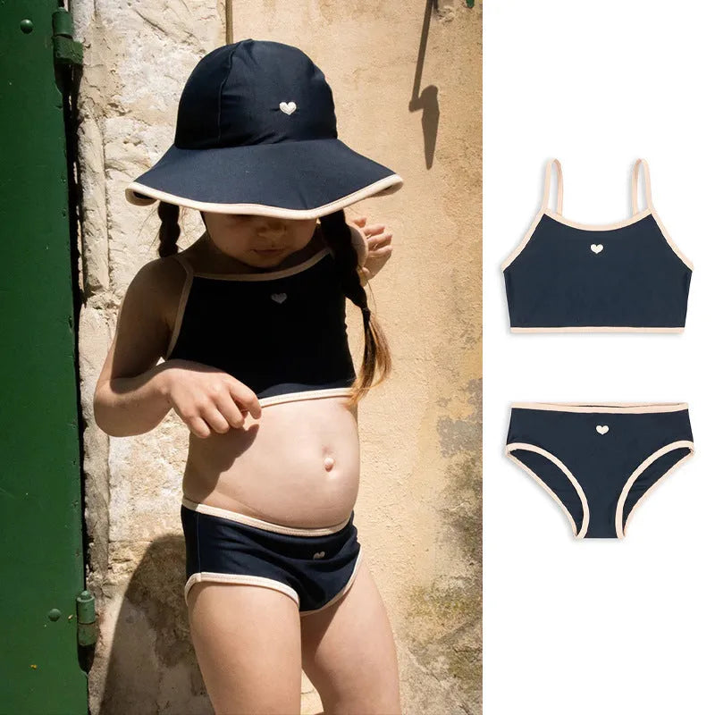 Dark blue split leg swimsuit for baby girls aged 1-6 years