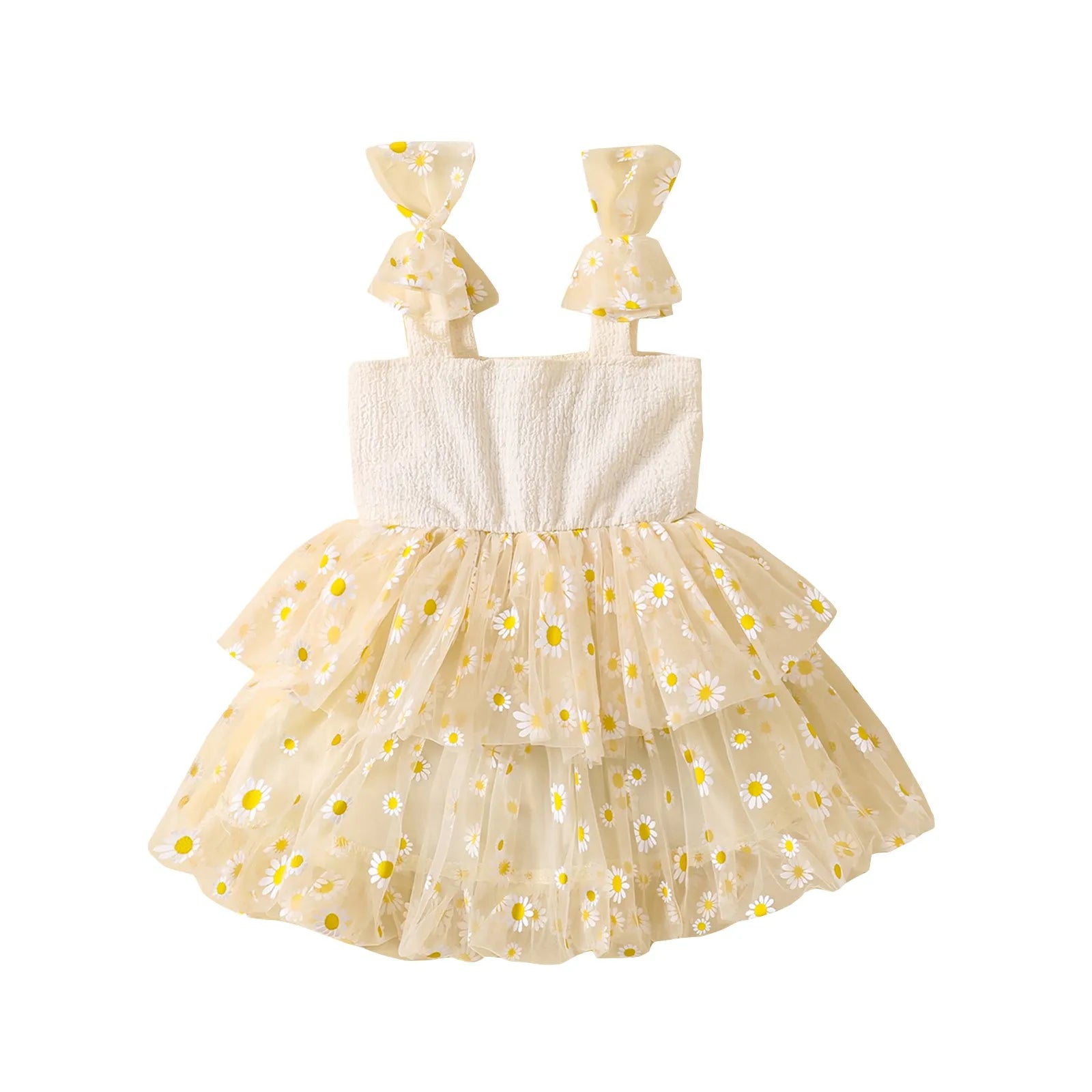 Flower mesh girls' dress suspenders in white with cotton lining, princess style, suitable for height 80-140cm