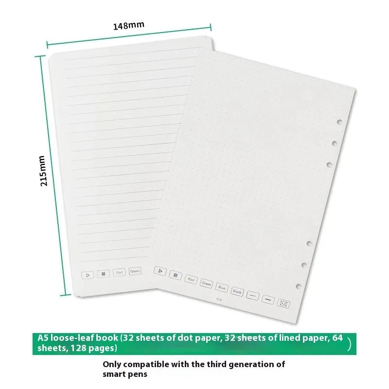 Loose spiral notebook paper core with 64 pages of Zodiac Forest Paper and a set of nine ballpoint, pencil, and plastic pen refills.