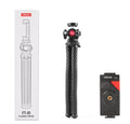 Black octopus-style aluminium alloy mobile phone tripod with adjustable clip, extended to 360mm.