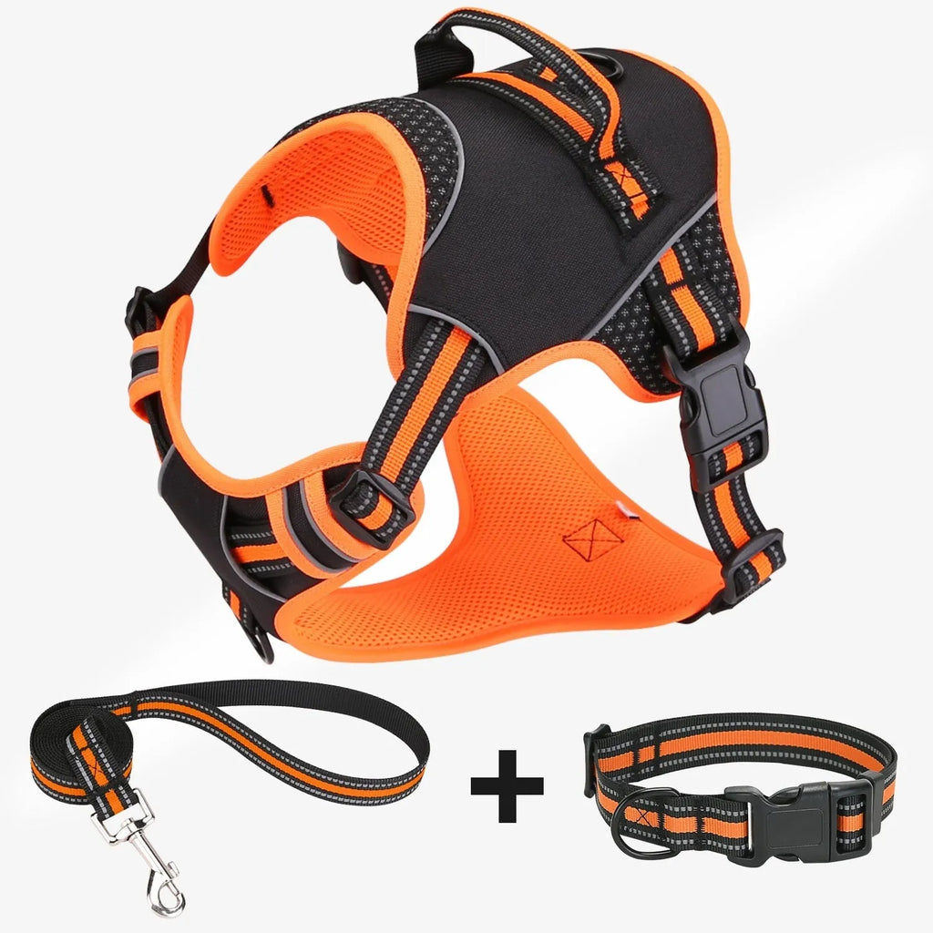 Orange polyester dog harness traction strap with anti-breaking design for outdoor training