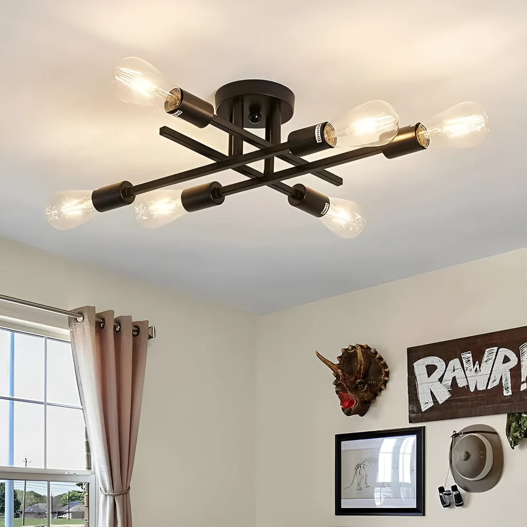Modern Nordic 4-head ceiling lamp in Black Gold finish for living room or bar counter
