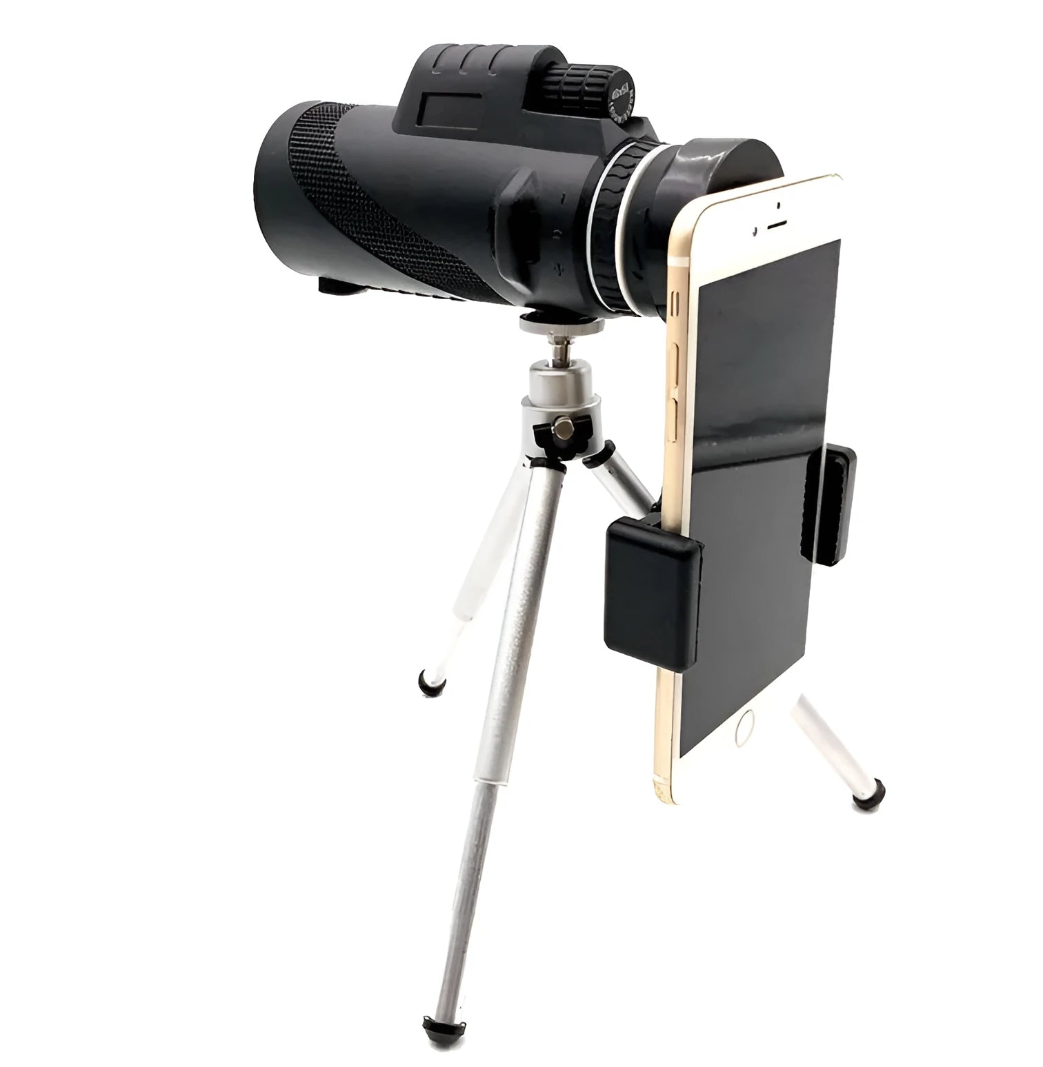 Black HD 40x60 cellphone telescope monocular with lens caps, showing its 144mm length.