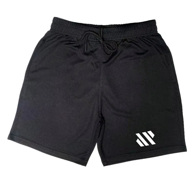 Loose-fit metal silk sports shorts in sapphire blue, shown on a model for running.