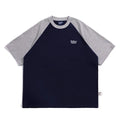 Japanese junior raglan sleeve t-shirt for men in blue, green, or grey with loose pullover style