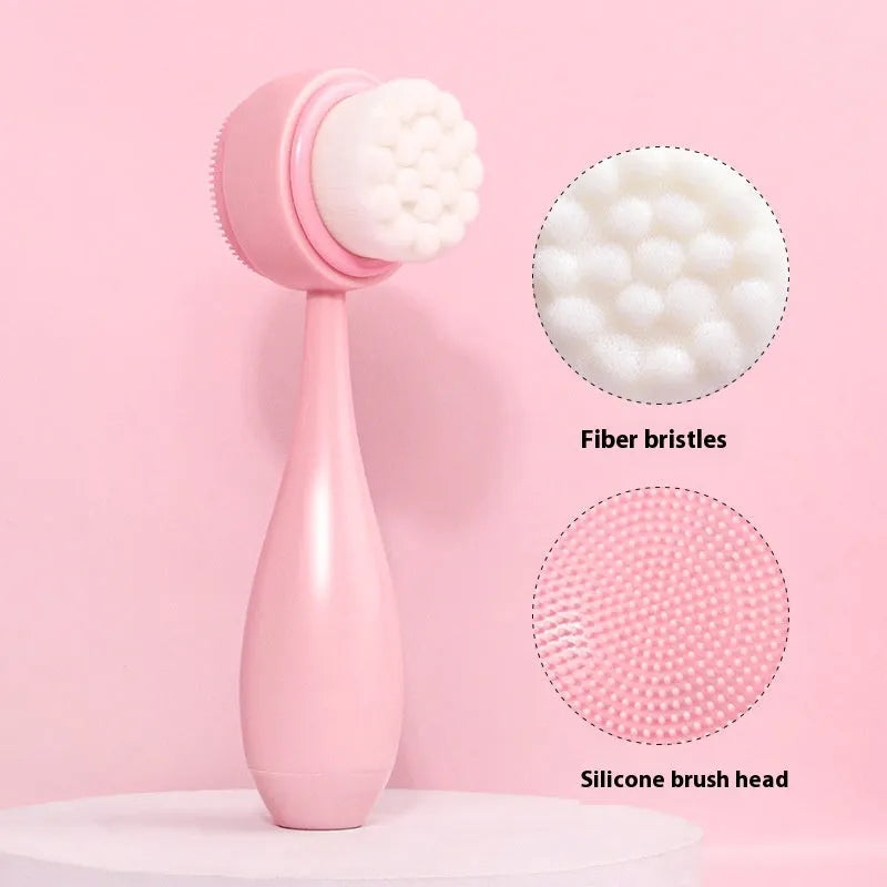 Three-piece facial brush set with coral fleece hair band, nylon brush, toothbrush, and face wash suits in multiple colours
