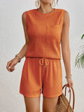 Women's apricot sleeveless vest and matching shorts two-piece set