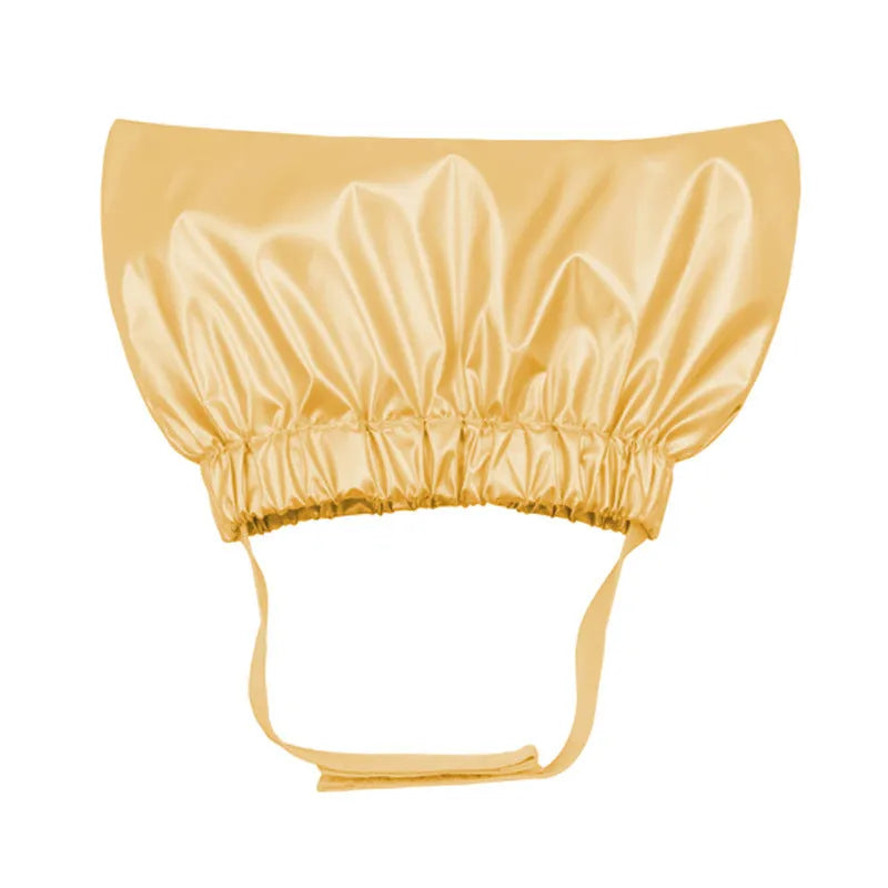 Adjustable ear-proof pet shower cap in silver colour showing non-woven fabric construction