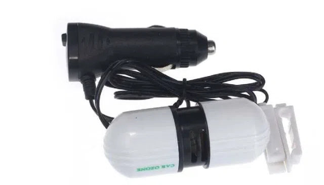 White compact car air purifier deodorizer 75x30x26mm 12V ABS