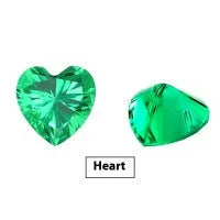 Cultivated emerald gemstones in Columbia green colour showing round, oval and emerald cut examples
