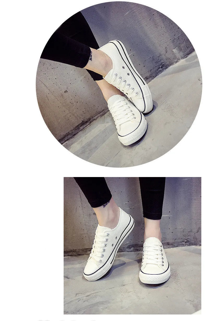 A pair of solid colour canvas lace-up trainers for women on a summer background.