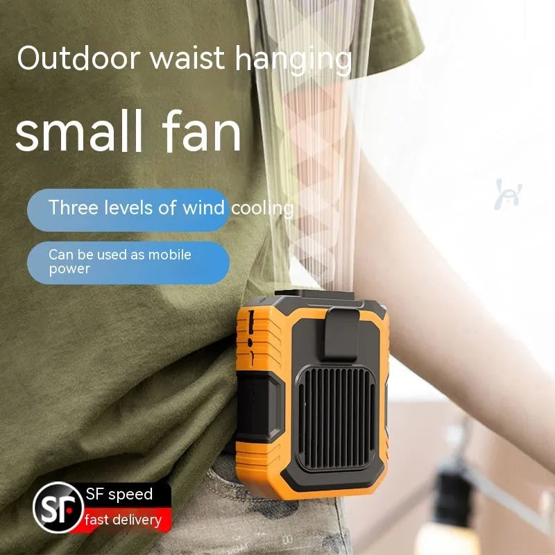Green wrist hanging personal fan with USB charging port and adjustable strap