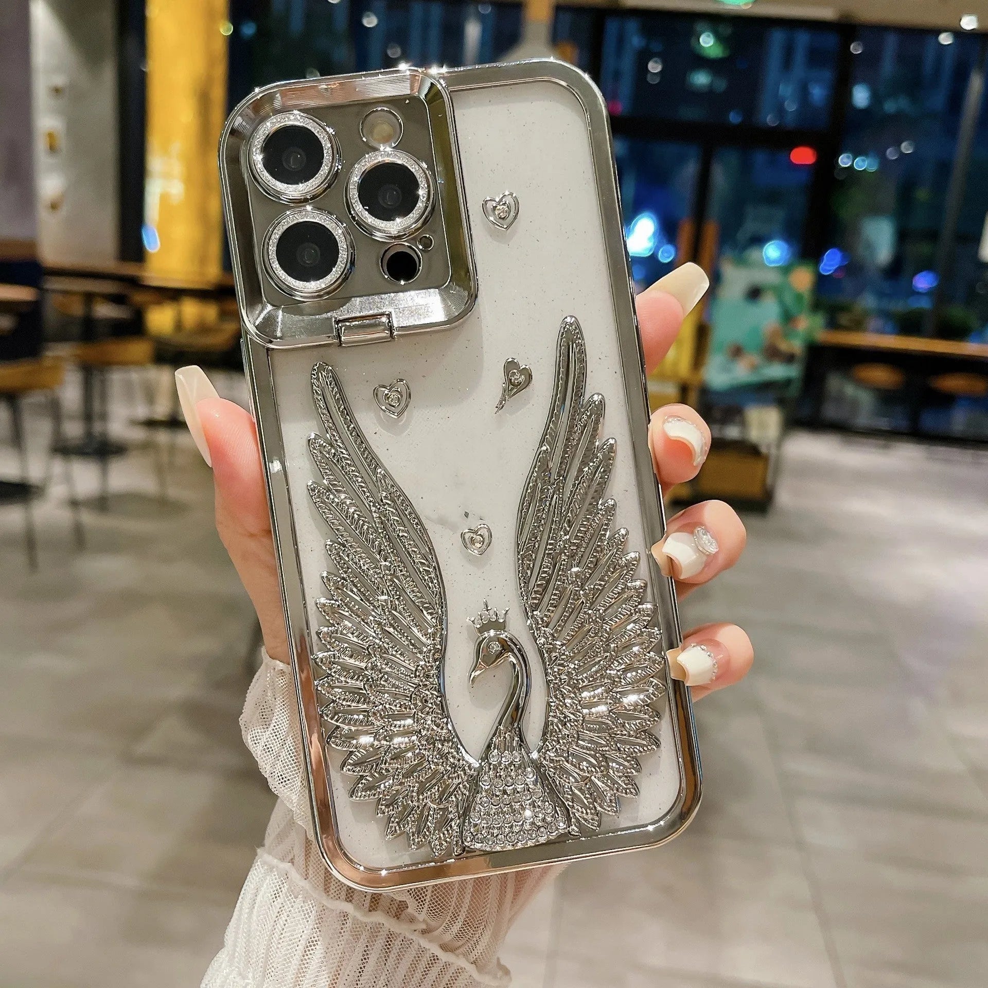 Angel wing frame bracket electroplated three-dimensional TPU phone case for iPhone in black colour