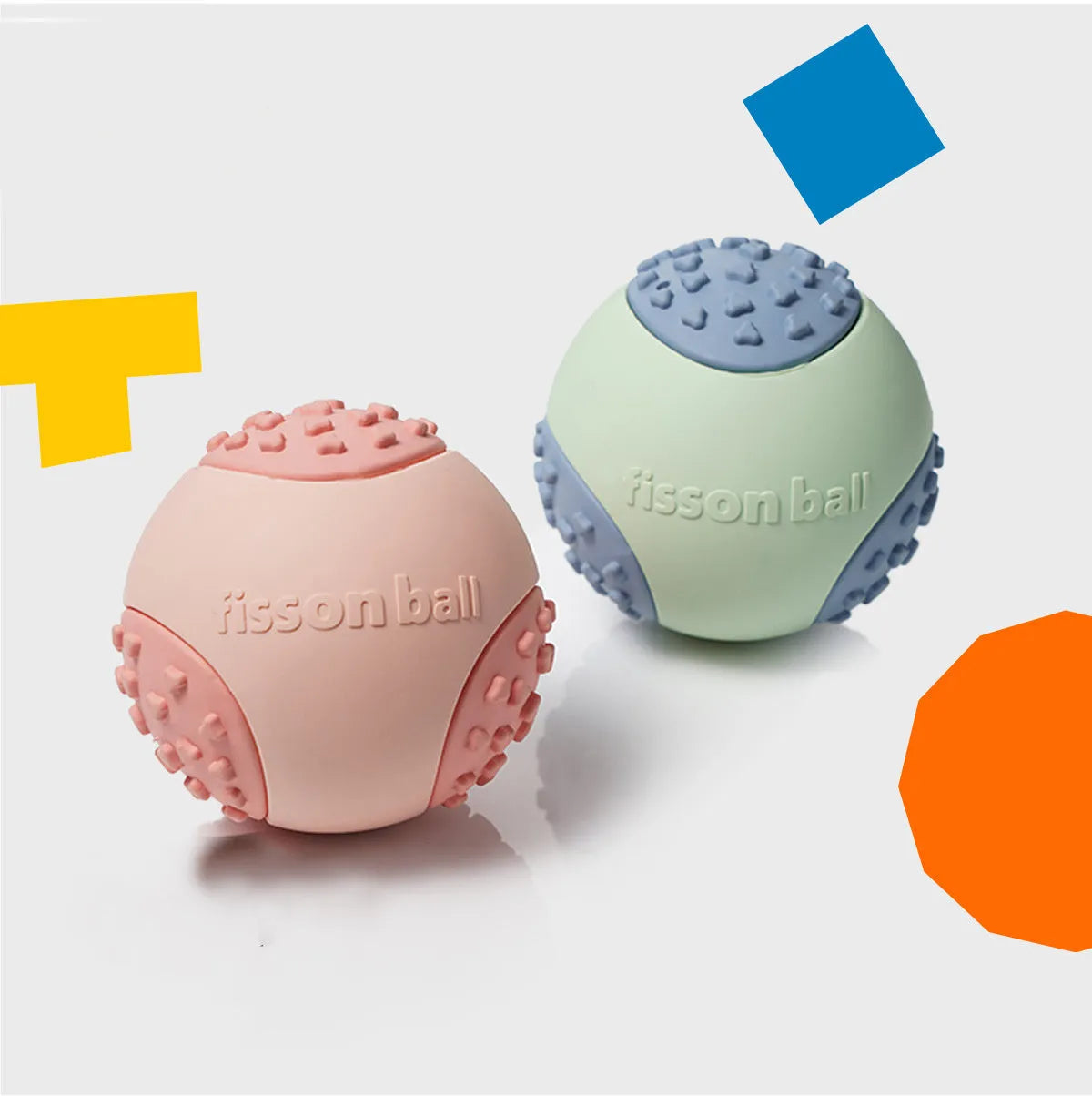 Green or pink interactive rolling ball dog toy with a durable hard plastic shell.